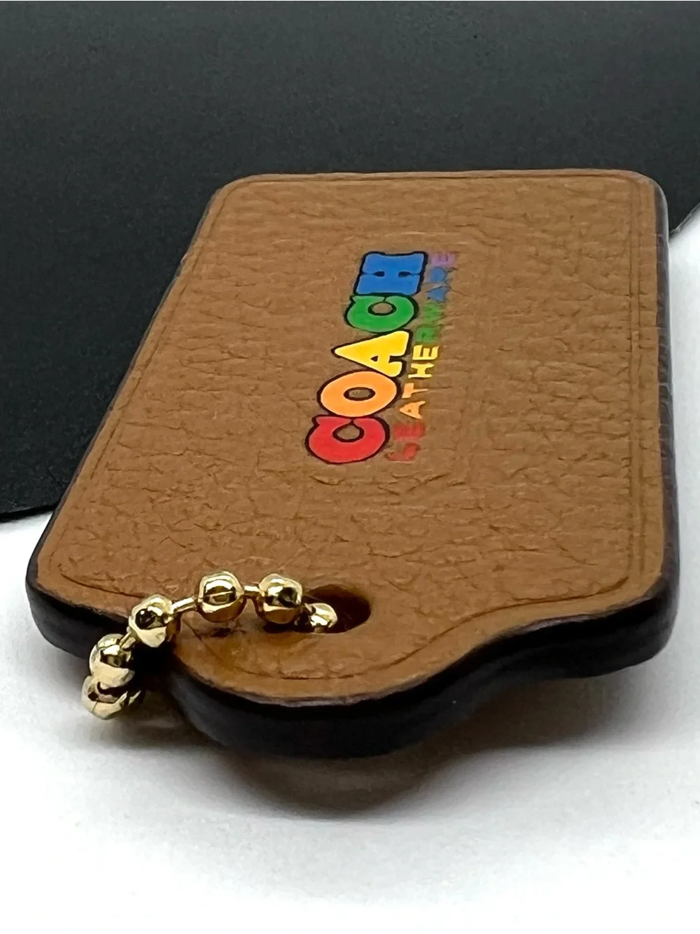Coach Rainbow Pride Leatherware Hang Tag Bag Charm Saddle Brown Gold EUC